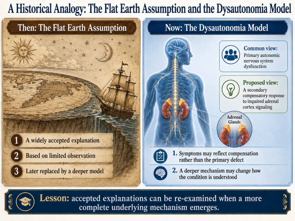 A Historical Analogy: The Flat-Earth Assumption and the Dysautonomia Model